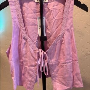 HYFVE Lavender Tie-Front Crop Top Linen Blend